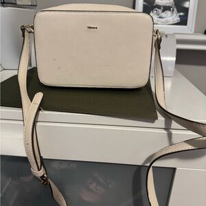 Vince Cream Saffiano Crossbody Bag with Gold Hardware